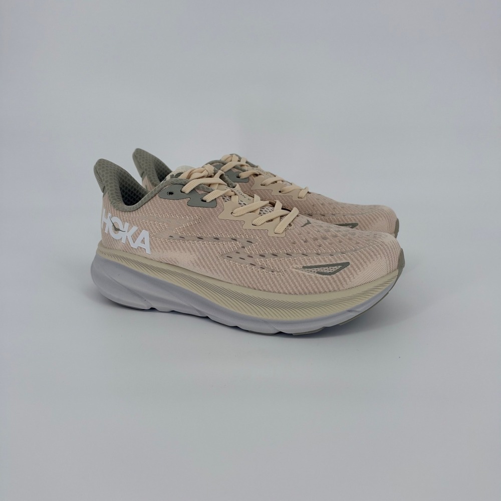 Hoka Clifton 9 Running Shoes Mens 9.5 Womens 10.5 Beige Oat Training Sneakers